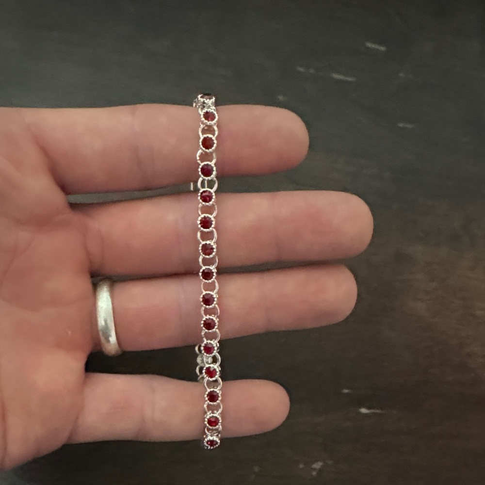 Elegant Silver and Red Gemstone Bracelet